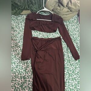Crop top and split thigh skirt two piece set, barely worn, size medium